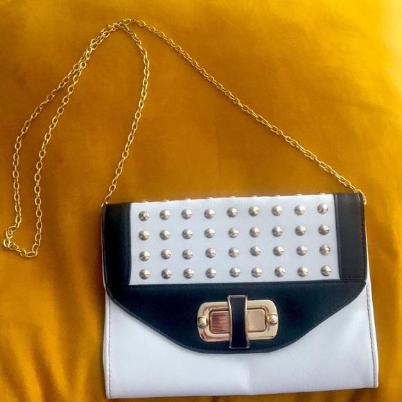 Black and White Gold Studded Envelope Purse/Clutch​​​ - Picture 1 of 4